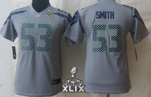 Nike Seattle Seahawks #53 Malcolm Smith 2015 Super Bowl XLIX Gray Limited Kids Jersey