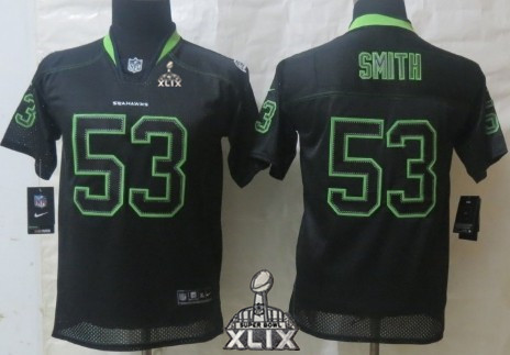 Nike Seattle Seahawks #53 Malcolm Smith 2015 Super Bowl XLIX Lights Out Black Kids Jersey