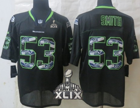 Nike Seattle Seahawks #53 Malcolm Smith 2015 Super Bowl XLIX Lights Out Black Ornamented Elite Jersey