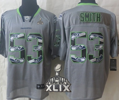 Nike Seattle Seahawks #53 Malcolm Smith 2015 Super Bowl XLIX Lights Out Gray Ornamented Elite Jersey