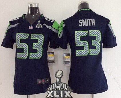 Nike Seattle Seahawks #53 Malcolm Smith 2015 Super Bowl XLIX Navy Blue Game Womens Jersey