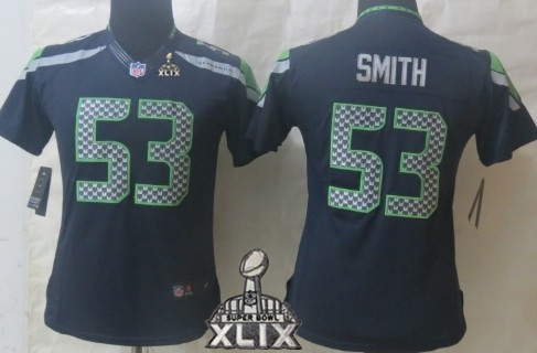 Nike Seattle Seahawks #53 Malcolm Smith 2015 Super Bowl XLIX Navy Blue Limited Womens Jersey