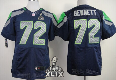 Nike Seattle Seahawks #72 Michael Bennett 2015 Super Bowl XLIX Navy Blue Elite Jersey