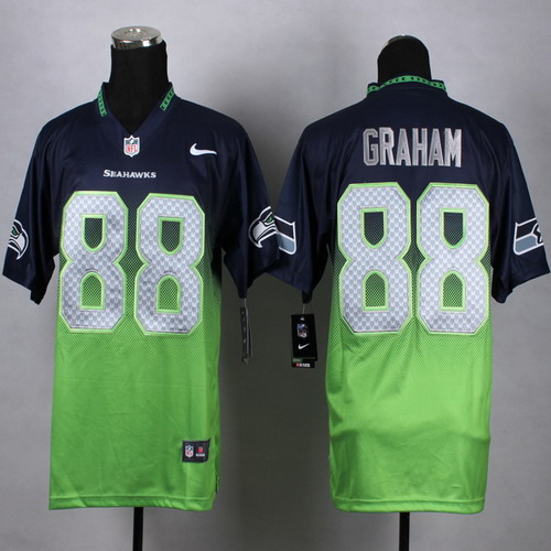 Nike Seattle Seahawks #88 Jimmy Graham Navy Blue-Green Fadeaway Elite Jersey