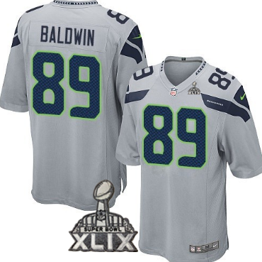 Nike Seattle Seahawks #89 Doug Baldwin 2015 Super Bowl XLIX Gray Game Kids Jersey