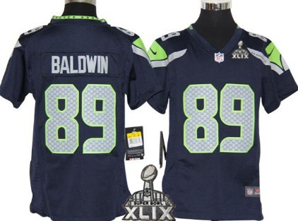 Nike Seattle Seahawks #89 Doug Baldwin 2015 Super Bowl XLIX Navy Blue Game Kids Jersey