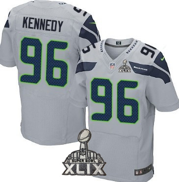 Nike Seattle Seahawks #96 Cortez Kennedy 2015 Super Bowl XLIX Gray Elite Jersey