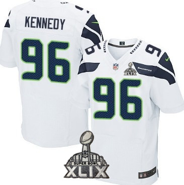 Nike Seattle Seahawks #96 Cortez Kennedy 2015 Super Bowl XLIX White Elite Jersey