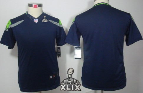 Nike Seattle Seahawks Blank 2015 Super Bowl XLIX Navy Blue Limited Kids Jersey