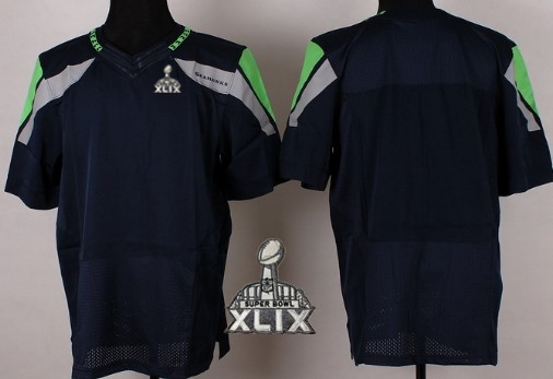 Nike Seattle Seahawks Blank 2015 Super Bowl XLIX Navy Blue Elite Jersey