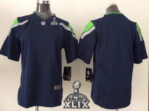 Nike Seattle Seahawks Blank 2015 Super Bowl XLIX Navy Blue Game Kids Jersey