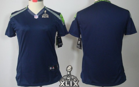 Nike Seattle Seahawks Blank 2015 Super Bowl XLIX Navy Blue Limited Womens Jersey