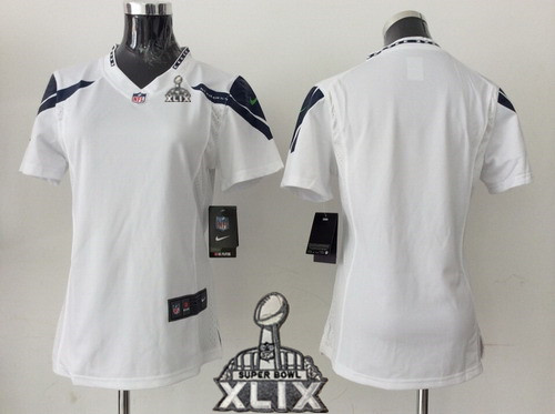 Nike Seattle Seahawks Blank 2015 Super Bowl XLIX White Game Womens Jersey