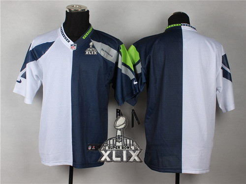 Nike Seattle Seahawks Blank 2015 Super Bowl XLIX White/Navy Blue Two Tone Elite Jersey