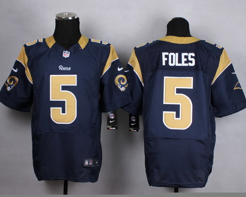 Nike St. Louis Rams #5 Nick Foles Navy Blue Elite Jersey