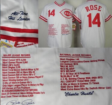 Cincinnati Reds #14 Pete Rose White Commemorative Throwback Jersey