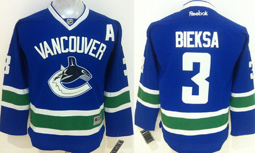 NHL Vancouver Canucks #3 Kevin Bieksa Blue Kids Jersey