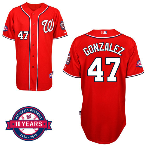 Washington Nationals #47 Gio Gonzalez Red 10TH Jersey