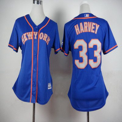 Women's New York Mets #33 Matt Harvey Blue With Gray Jersey