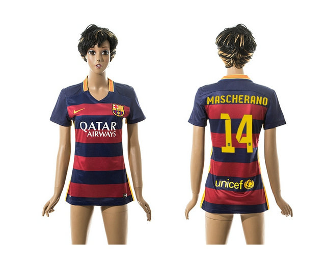 Womens 2015-2016 Barcelona Thailand Soccer Jersey #14 MASCHERANO