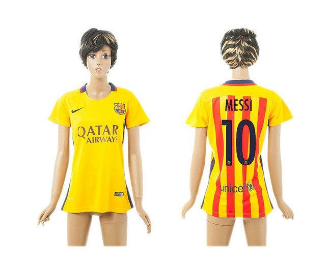 Womens 2015-2016 Barcelona Thailand Soccer Jersey Yellow #10