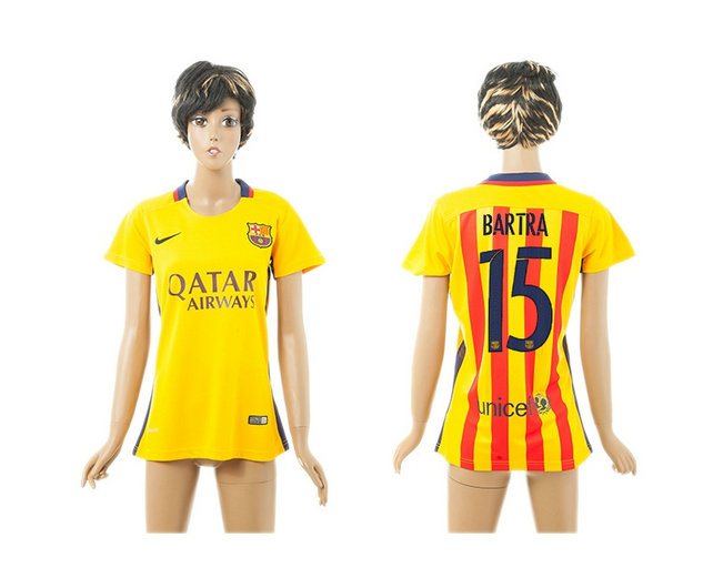 Womens 2015-2016 Barcelona Thailand Soccer Jersey Yellow #15