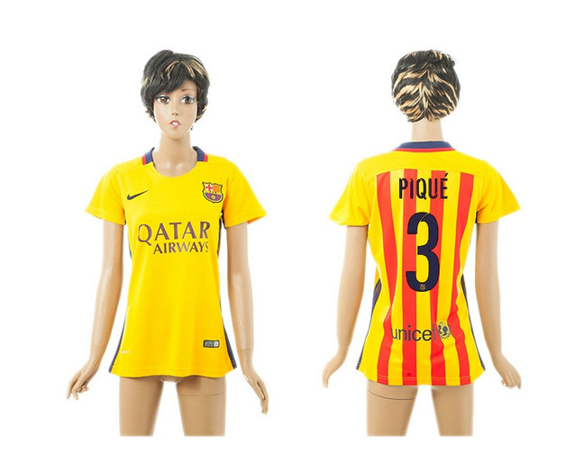 Womens 2015-2016 Barcelona Thailand Soccer Jersey Yellow #3