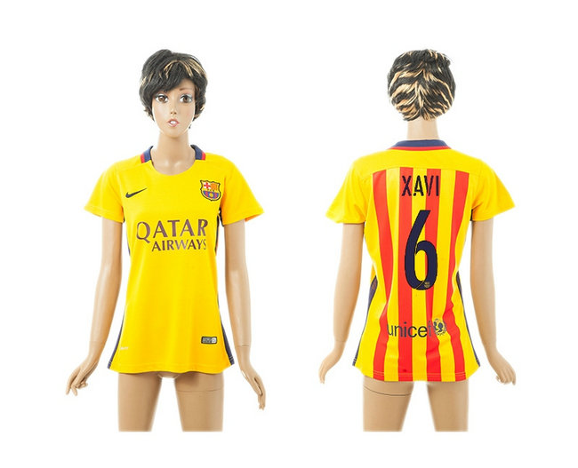Womens 2015-2016 Barcelona Thailand Soccer Jersey Yellow #6