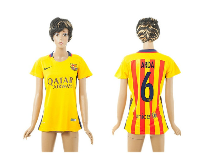 Womens 2015-2016 Barcelona Thailand Soccer Jersey Yellow #6 ARDA