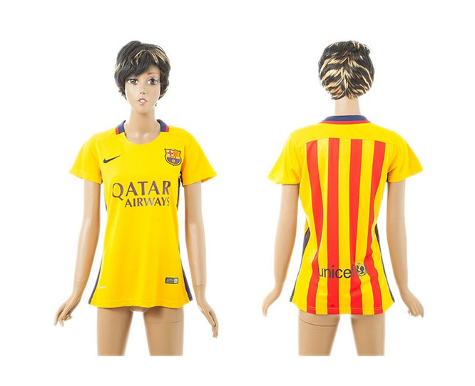 Womens 2015-2016 Barcelona Thailand Soccer Jersey Yellow Blank