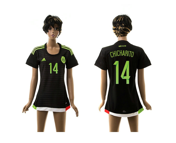 Womens 2015-2016 Mexico Thailand Soccer Jersey Black #14 CHICHARITO