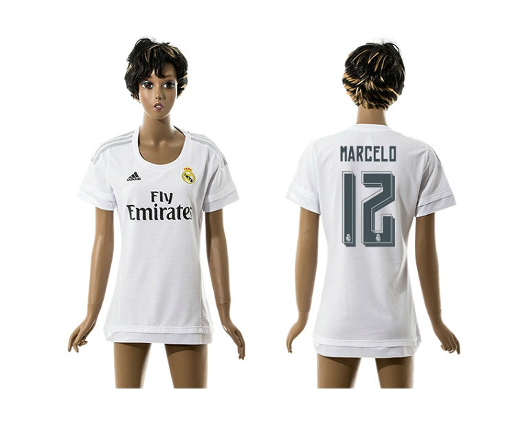 Womens 2015-2016 Real Madrid Home Thailand Soccer Jersey White Short Sleeves #12