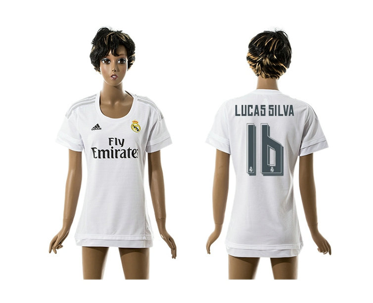 Womens 2015-2016 Real Madrid Home Thailand Soccer Jersey White Short Sleeves #16