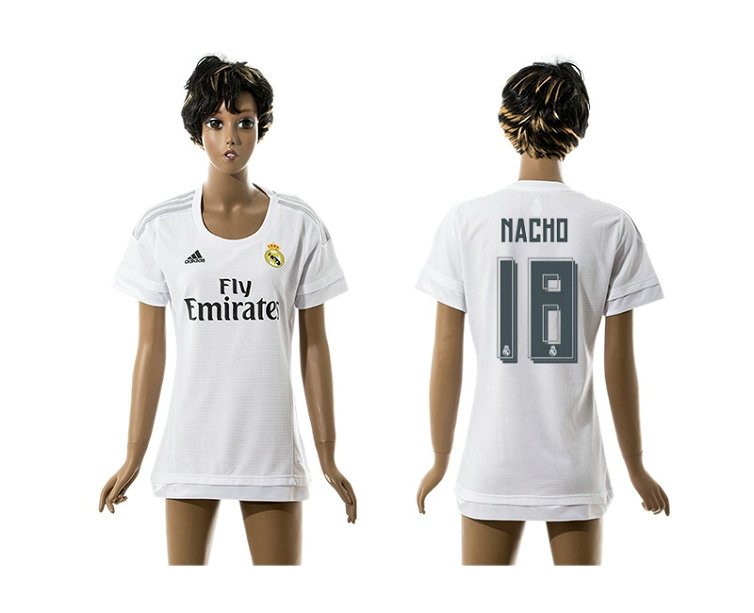 Womens 2015-2016 Real Madrid Home Thailand Soccer Jersey White Short Sleeves #18