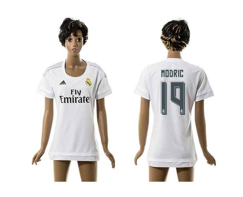 Womens 2015-2016 Real Madrid Home Thailand Soccer Jersey White Short Sleeves #19
