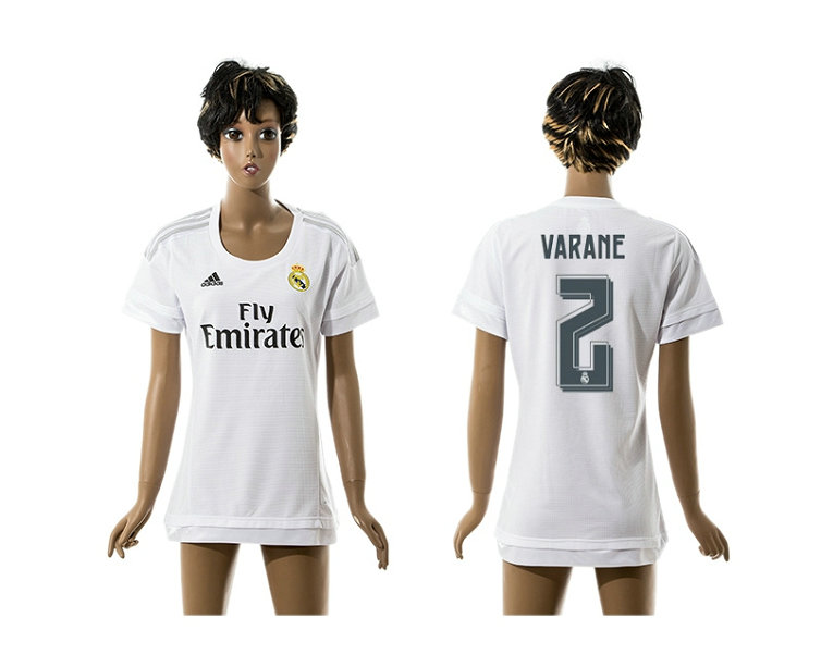 Womens 2015-2016 Real Madrid Home Thailand Soccer Jersey White Short Sleeves #2