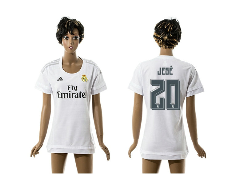 Womens 2015-2016 Real Madrid Home Thailand Soccer Jersey White Short Sleeves #20