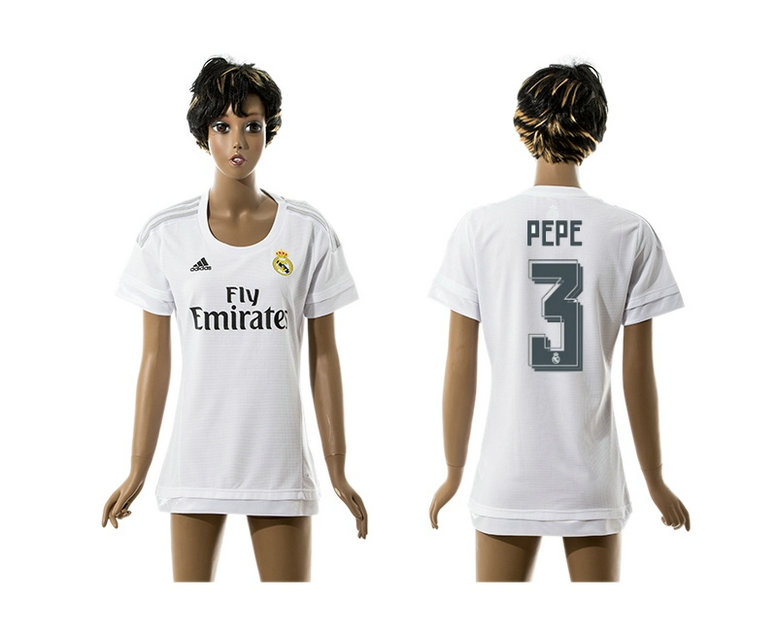Womens 2015-2016 Real Madrid Home Thailand Soccer Jersey White Short Sleeves #3