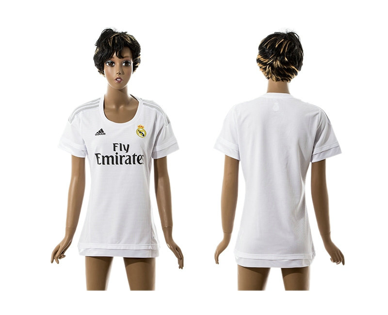 Womens 2015-2016 Real Madrid Home Thailand Soccer Jersey White Short Sleeves
