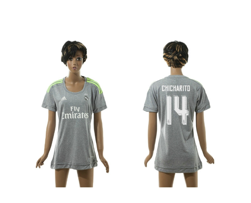 Womens 2015-2016 Real Madrid Thailand Soccer Jersey Grey Short Sleeves #14
