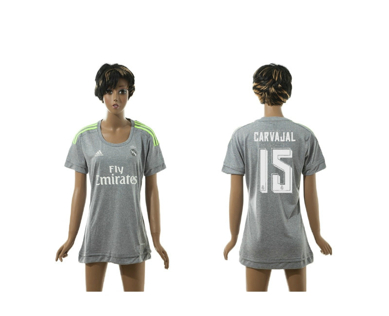 Womens 2015-2016 Real Madrid Thailand Soccer Jersey Grey Short Sleeves #15