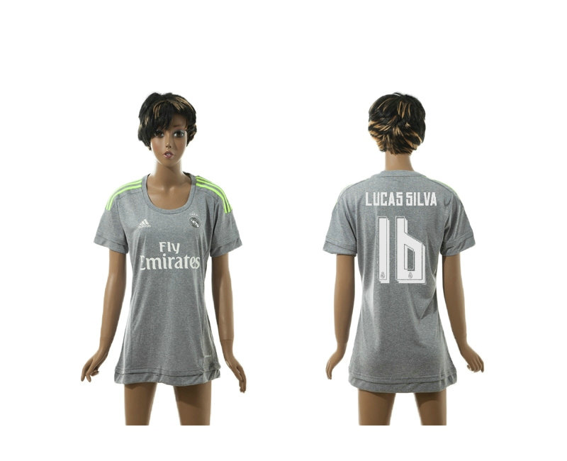 Womens 2015-2016 Real Madrid Thailand Soccer Jersey Grey Short Sleeves #16