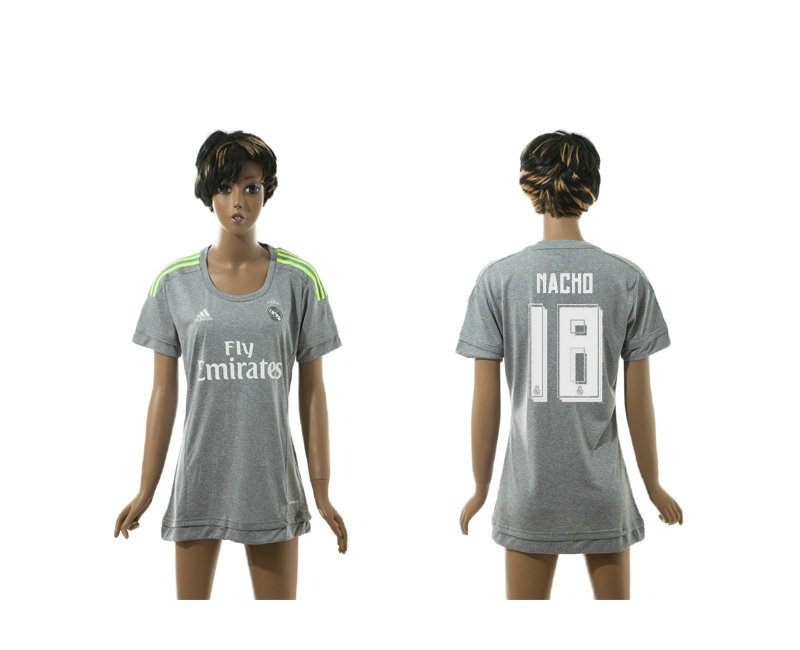 Womens 2015-2016 Real Madrid Thailand Soccer Jersey Grey Short Sleeves #18