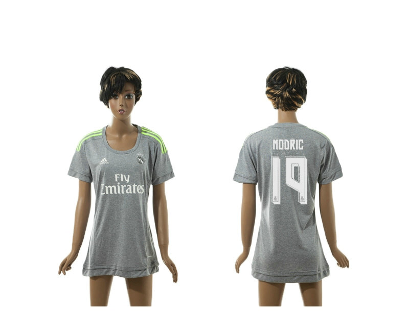Womens 2015-2016 Real Madrid Thailand Soccer Jersey Grey Short Sleeves #19