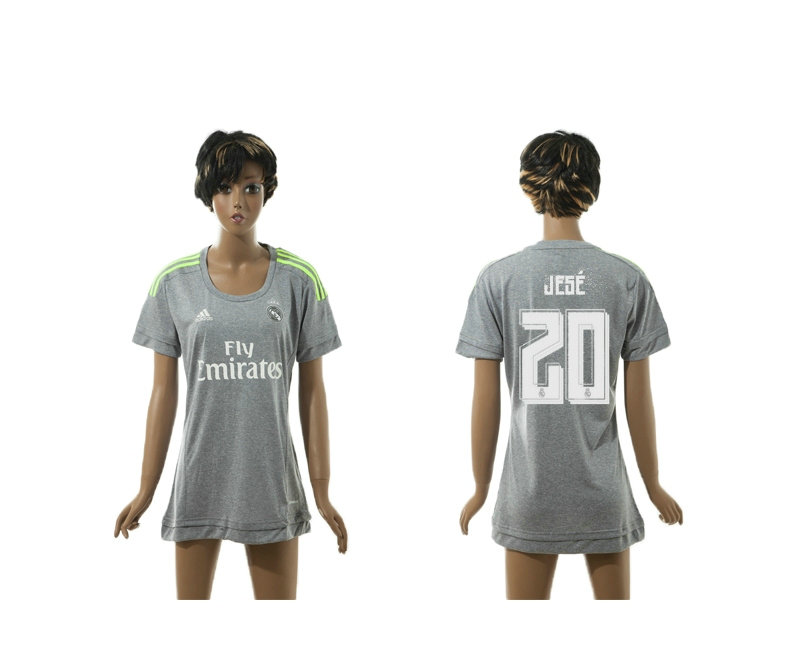 Womens 2015-2016 Real Madrid Thailand Soccer Jersey Grey Short Sleeves #20