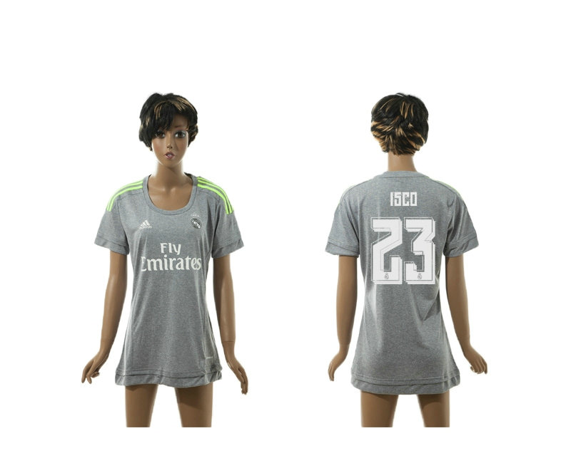 Womens 2015-2016 Real Madrid Thailand Soccer Jersey Grey Short Sleeves #23