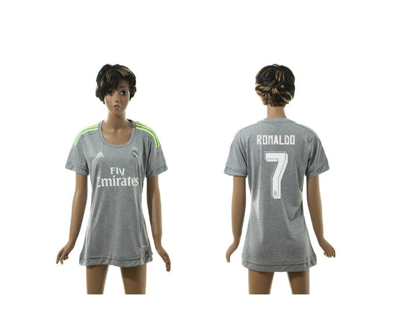 Womens 2015-2016 Real Madrid Thailand Soccer Jersey Grey Short Sleeves #7