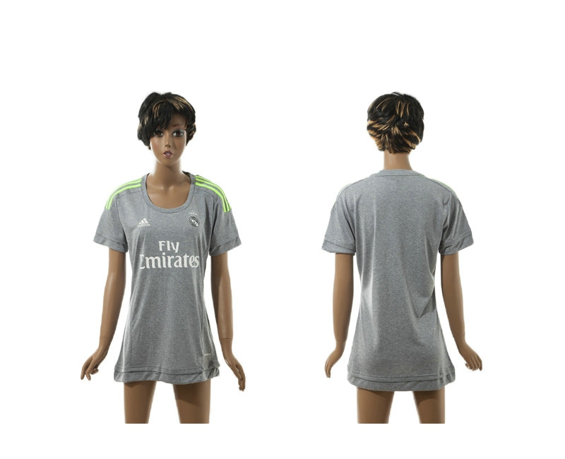 Womens 2015-2016 Real Madrid Thailand Soccer Jersey Grey Short Sleeves Blank