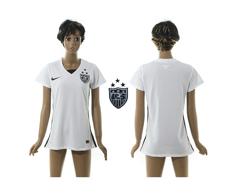 Womens 2015-2016 USA Thailand Soccer Jersey Short Sleeves White with 3 stars