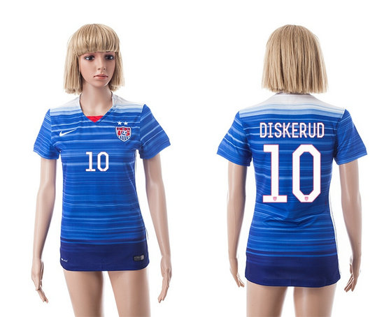 Womens 2015-2016 USA Thailand Soccer Jersey Short Sleeves blue with 2 Stars #10 DISKERUO